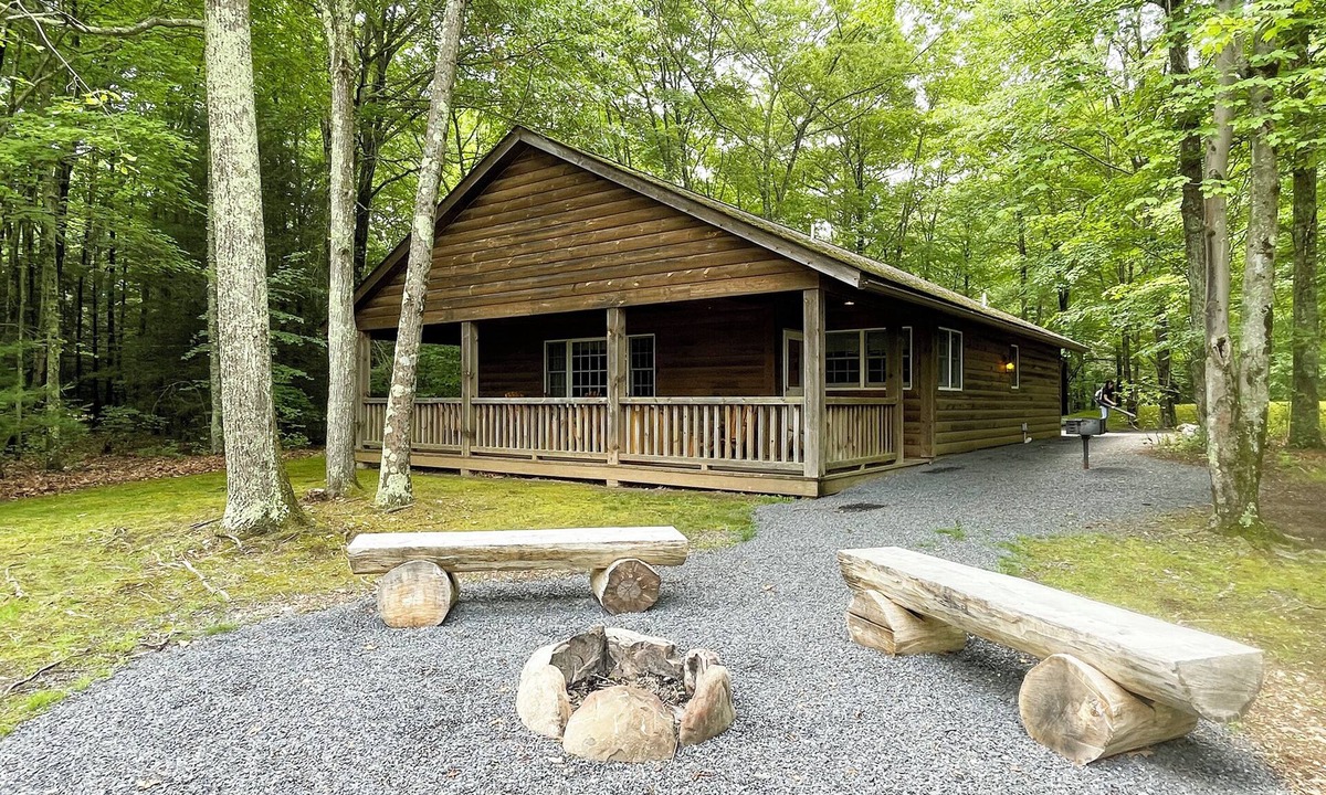 Reeders Cabin | Luxurious Lake View Log Cabin with Fire Pit in the Poconos