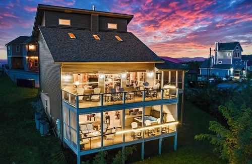 Chalet Village North Cabin | EXTRAORDINARY Luxury View Cabin! Game Room! Theater! Porch w/Fireplace! Hot tub