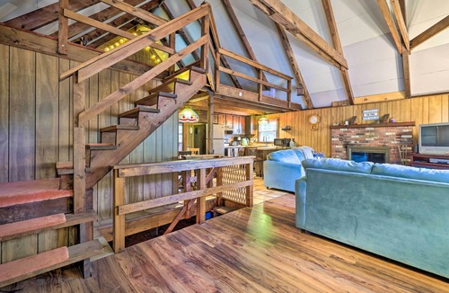 Pocono Lake Cottage | Game Room & Fire Pit: Tree-lined Pocono Lake Cabin