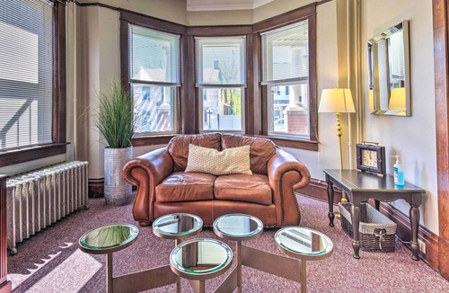 Historic Downtown Bedford Apartment | Historical Getaway w/ Porch, Walk to Dtwn & River!