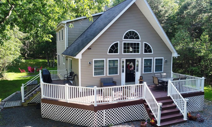 Albrightsville House | Beautiful Chalet-style home in private setting close to slopes, beach & pool!